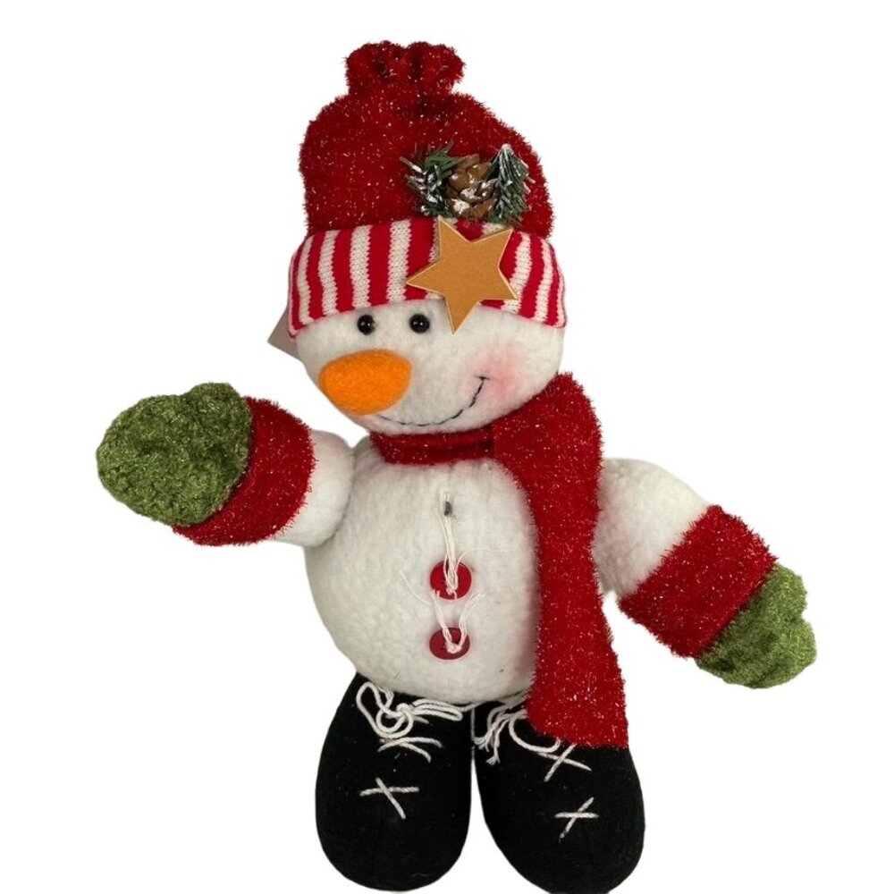 Vintage Christmas Snowman Plush Free Standing u Table Decor Weighted 10 in